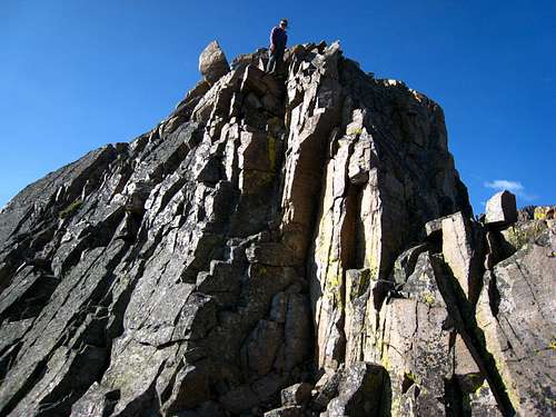 On top of the crux section, Mt. Villard's north ridge