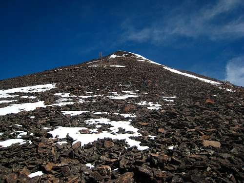 Looking up the talus from treeline at 7,900 feet