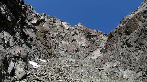 Looking up the upper gully