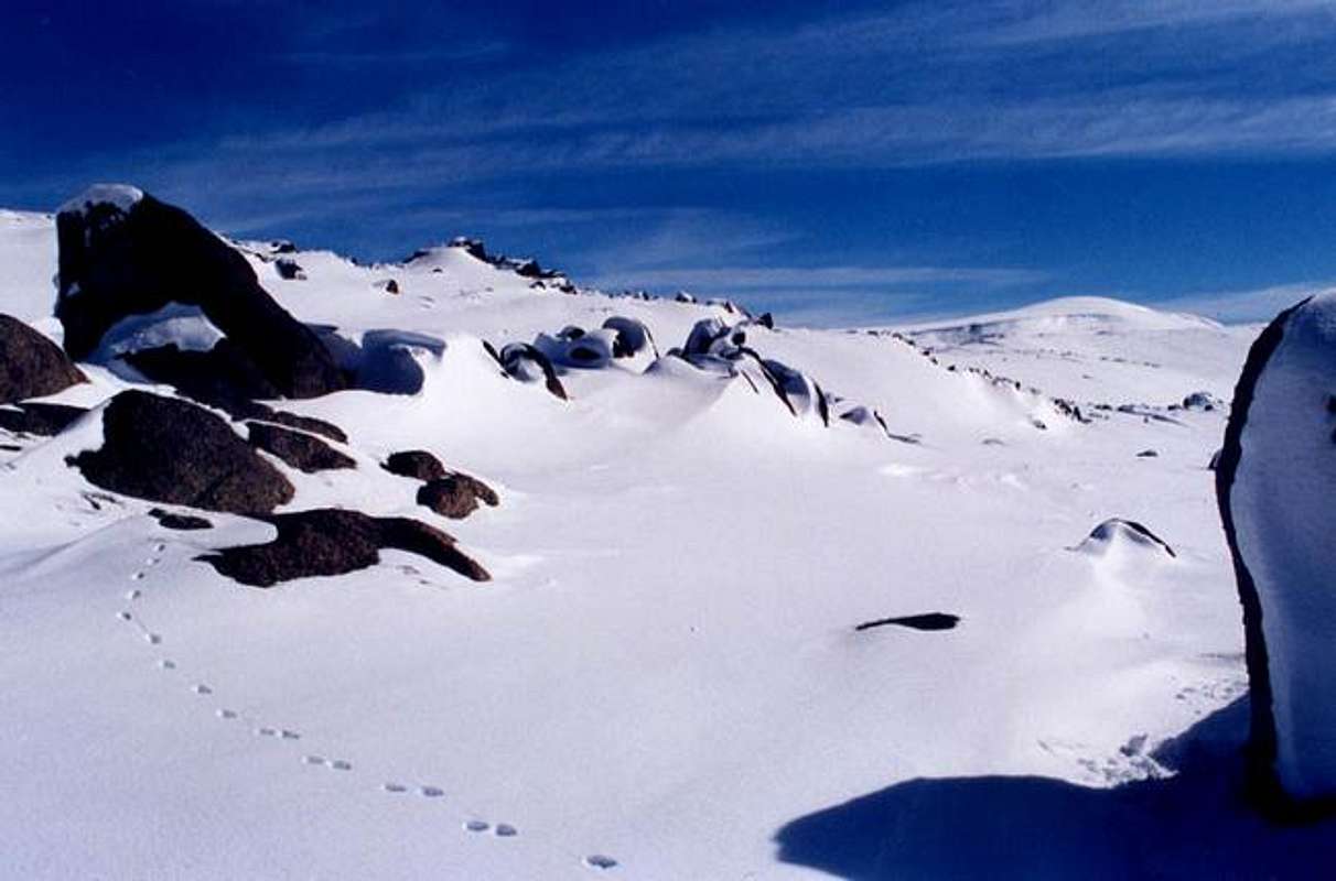 Mount Kosciuszko, located in the Snowy Mountains, in Kosciuszko National 