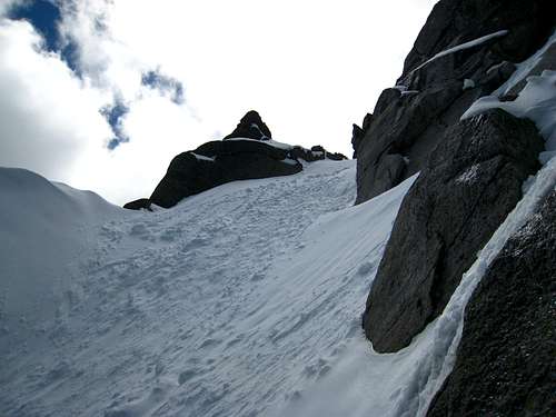 Near the top of the couloir
