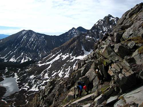 Scrambling up to the arete