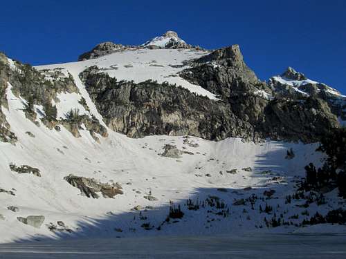 Disappointment Peak seen from across frozen Amphitheater Lake